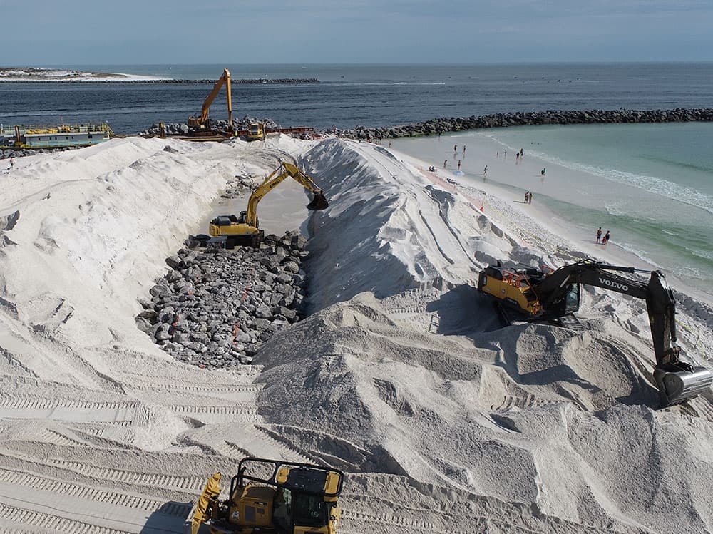 Stone placement on beach in Panama City